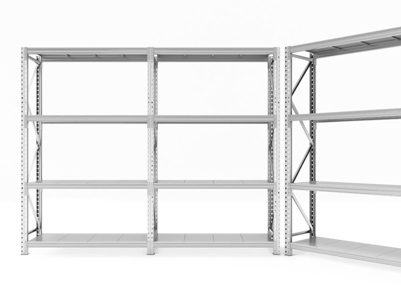 Slotted angle shelving system storing boxed inventory